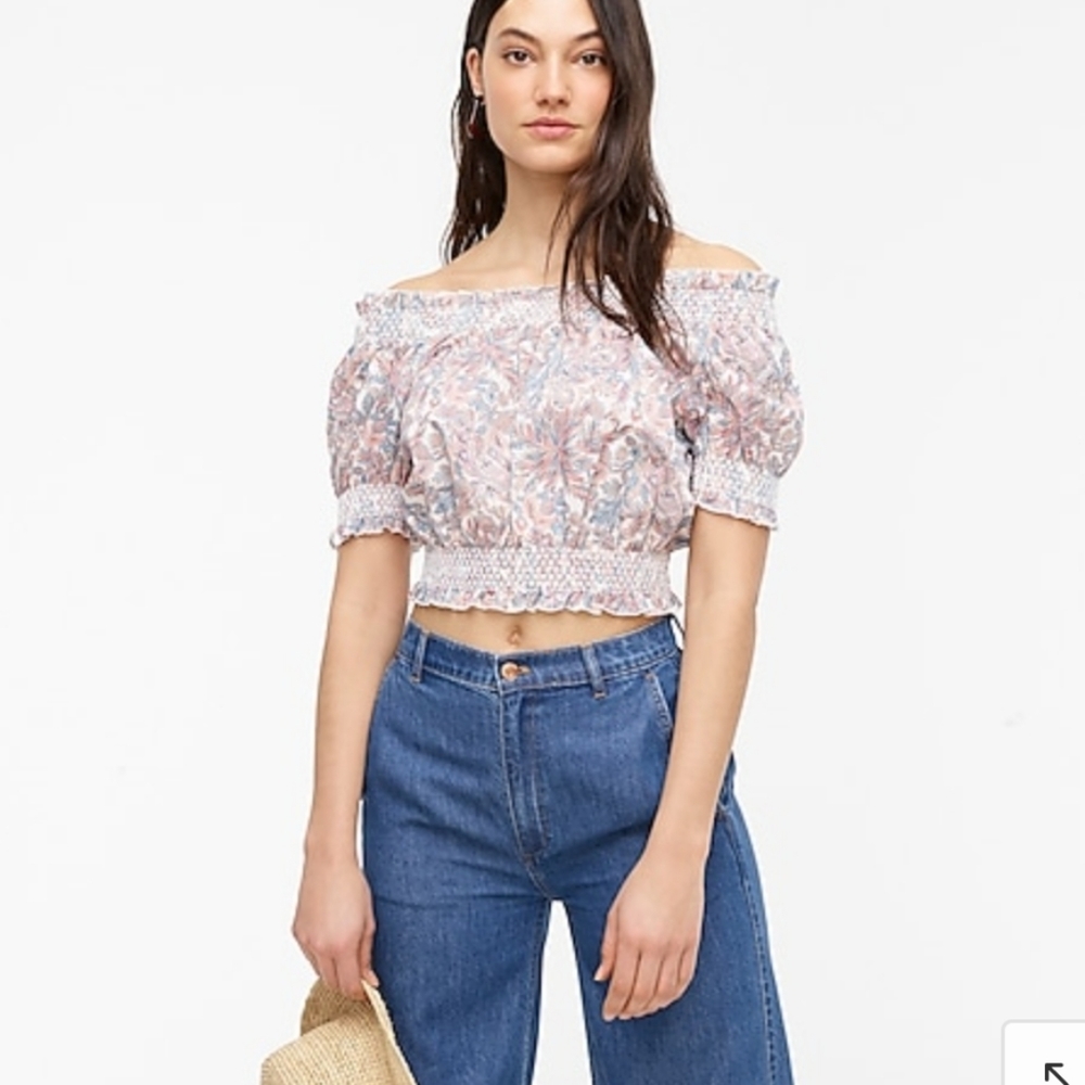 J. Crew Smocked Cotton Top in Liberty Faraway Plum Floral